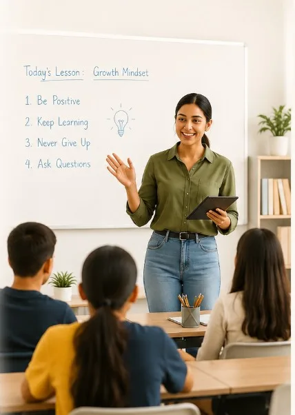 Tutor teaching students in a classroom