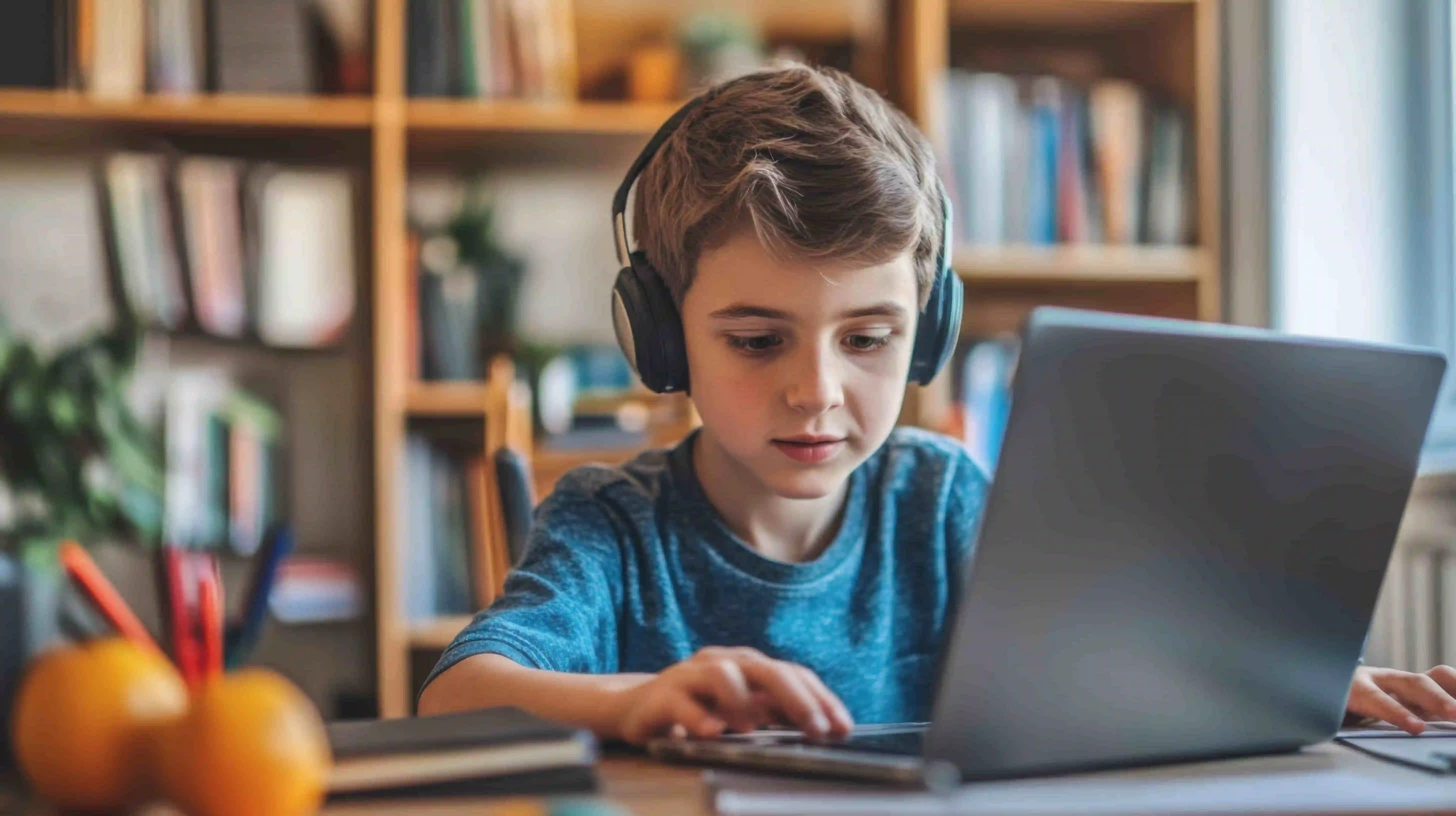 An NCEA Level 1 student studying during an online German tutoring session