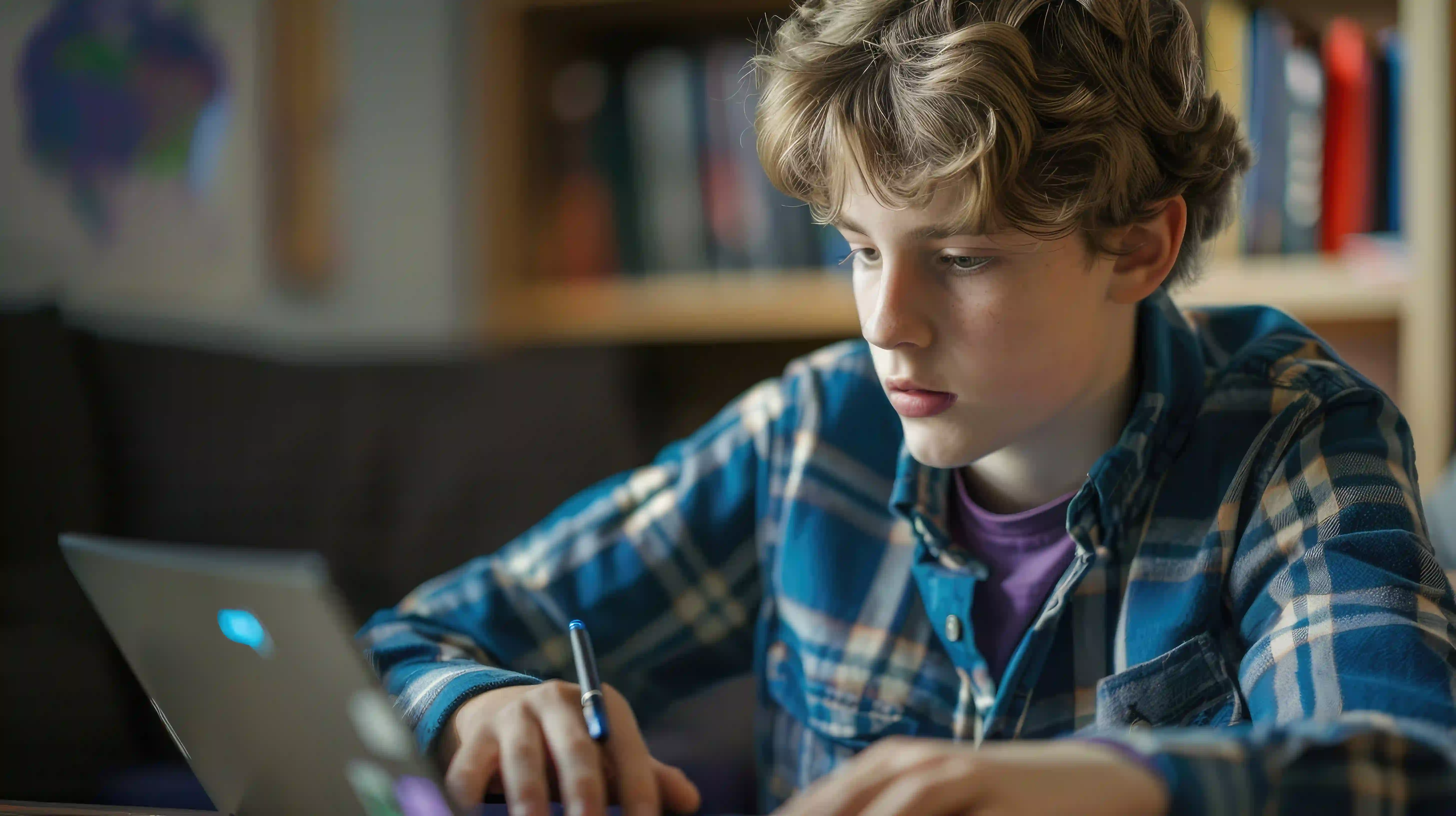 An NCEA Level 2 student studying during an online geography tutoring session