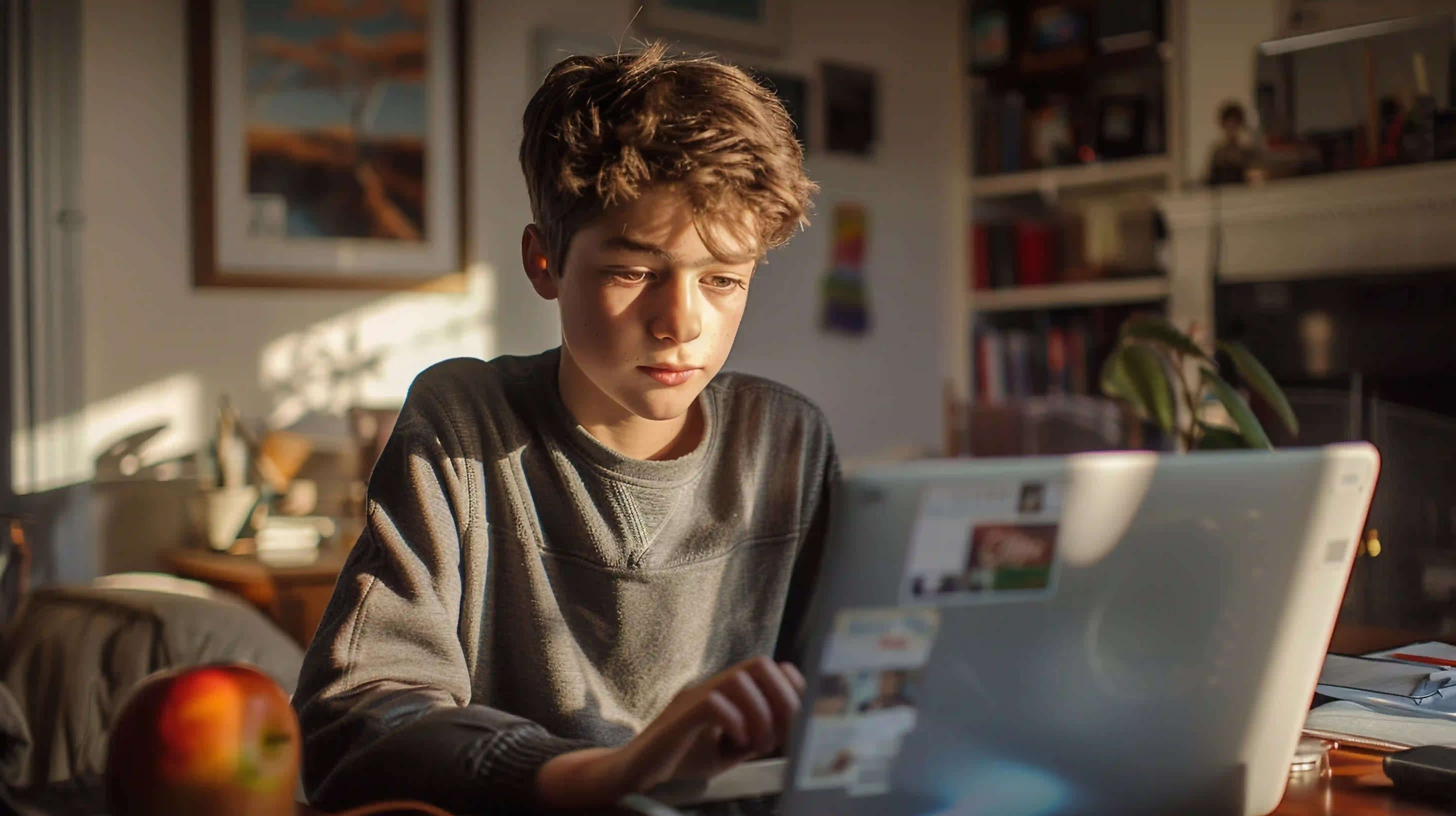 An NCEA Level 2 student studying during an online history tutoring session