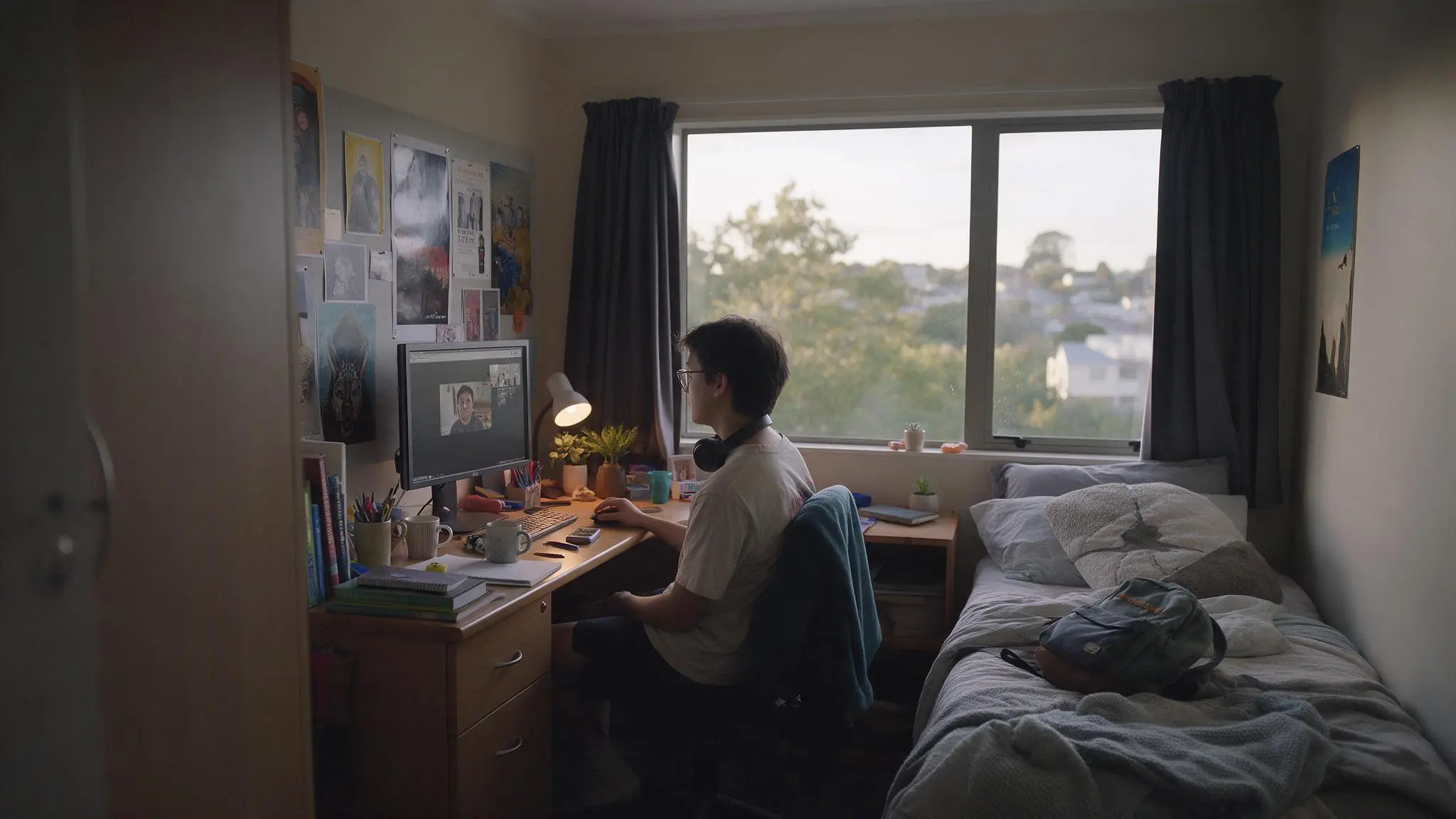 An NCEA Level 3 student studying during an online accounting tutoring session