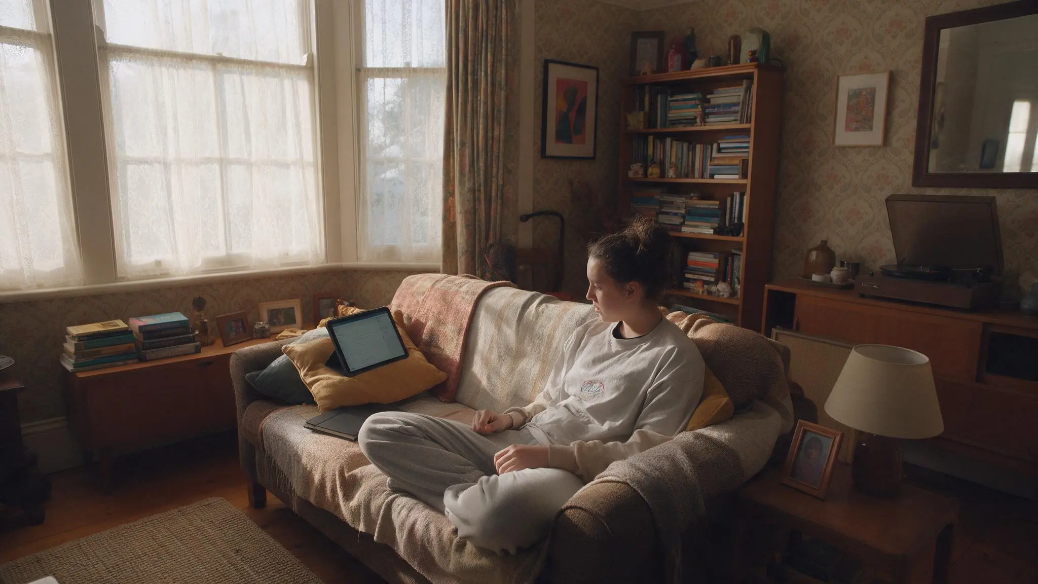 An NCEA Level 3 student studying during an online French tutoring session
