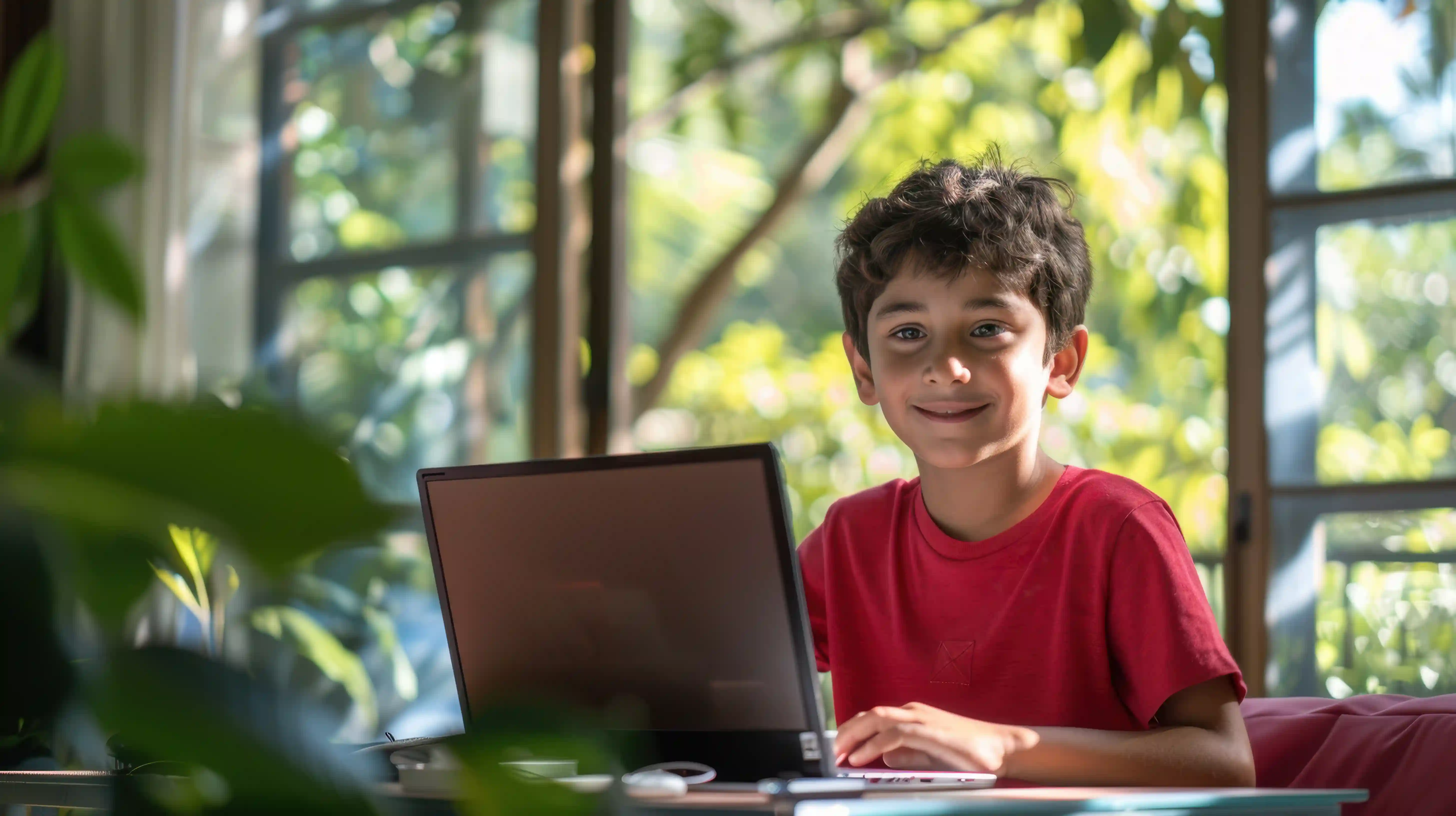 A primary school student studying during an online social sciences tutoring session
