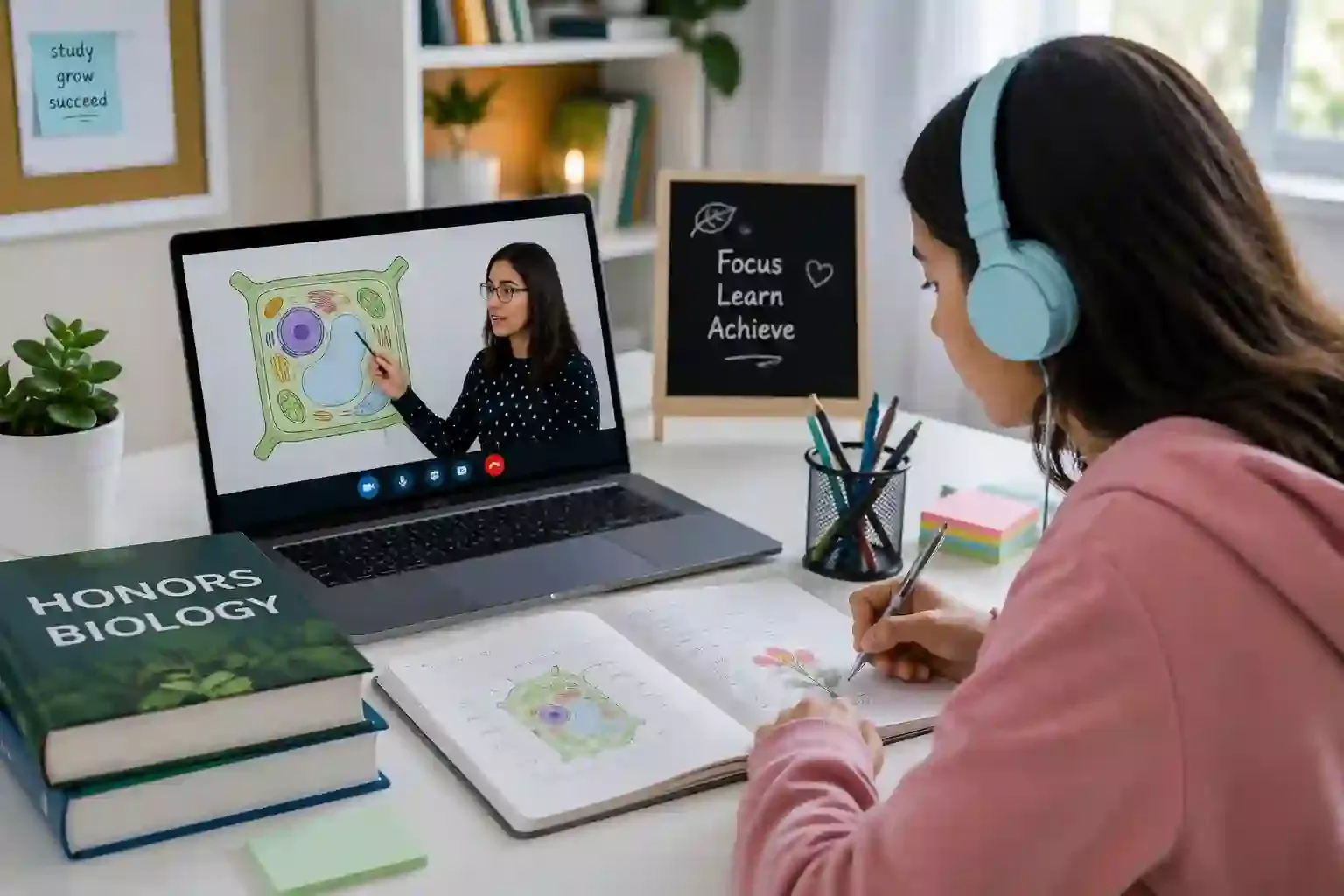 Student learning Honors Biology through live online tutoring and academic support