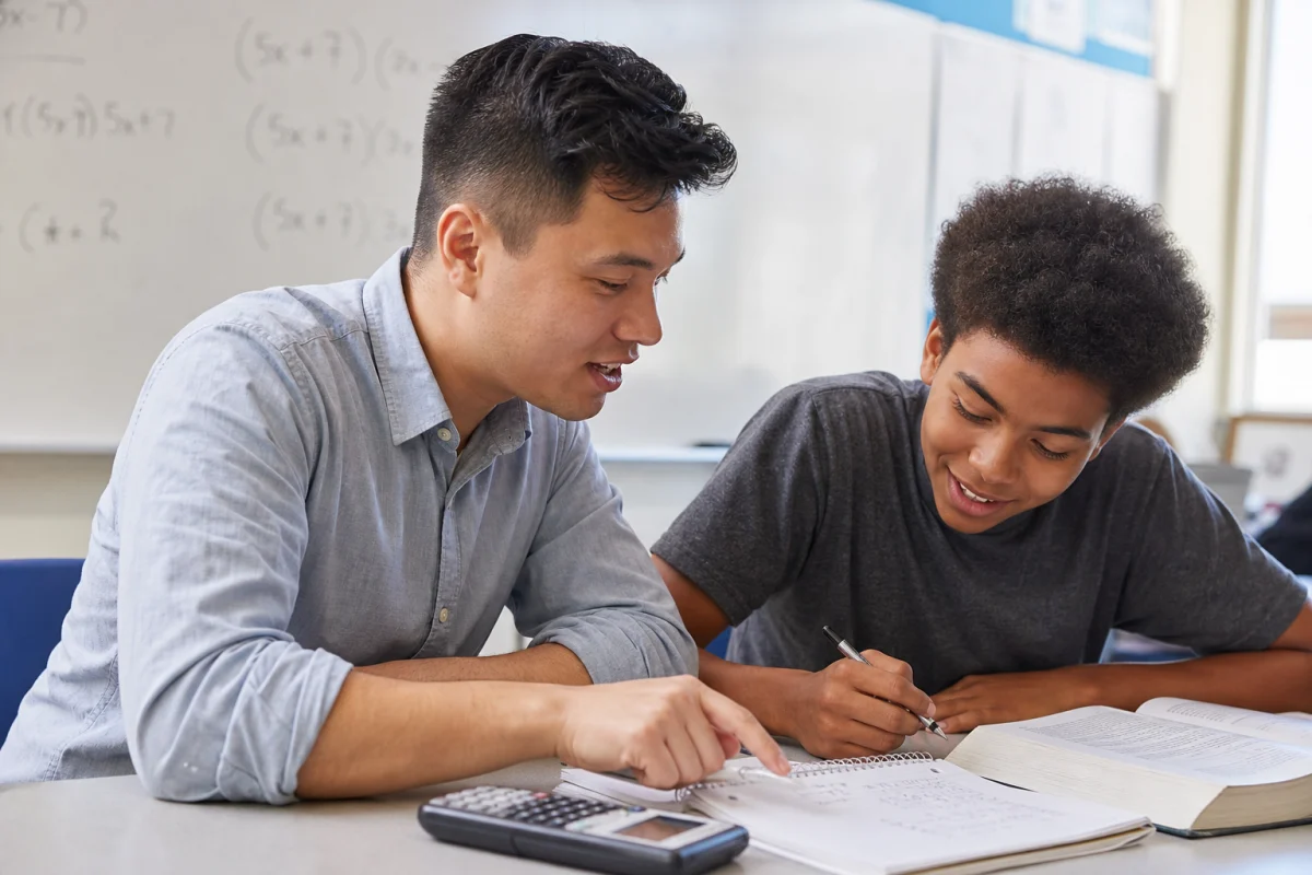 Student learning math online with a tutor