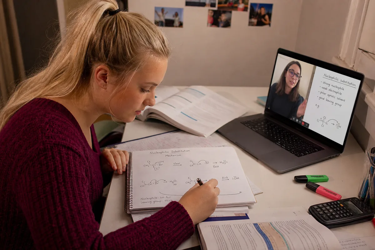 A Level Chemistry student in a live 1-to-1 online lesson