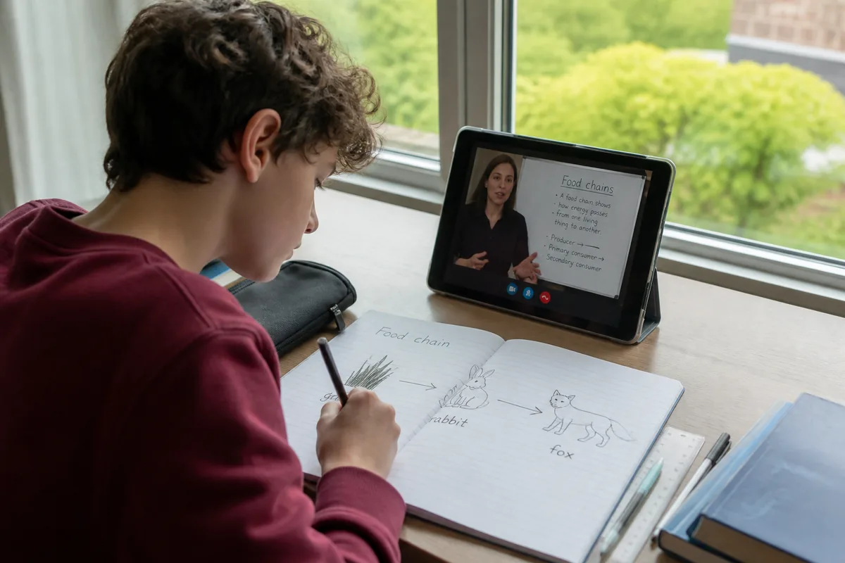 KS3 Biology student in a live 1-to-1 online lesson