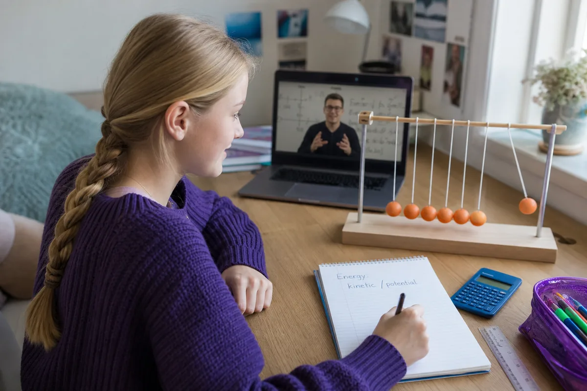 KS3 Physics student in a live 1-to-1 online lesson