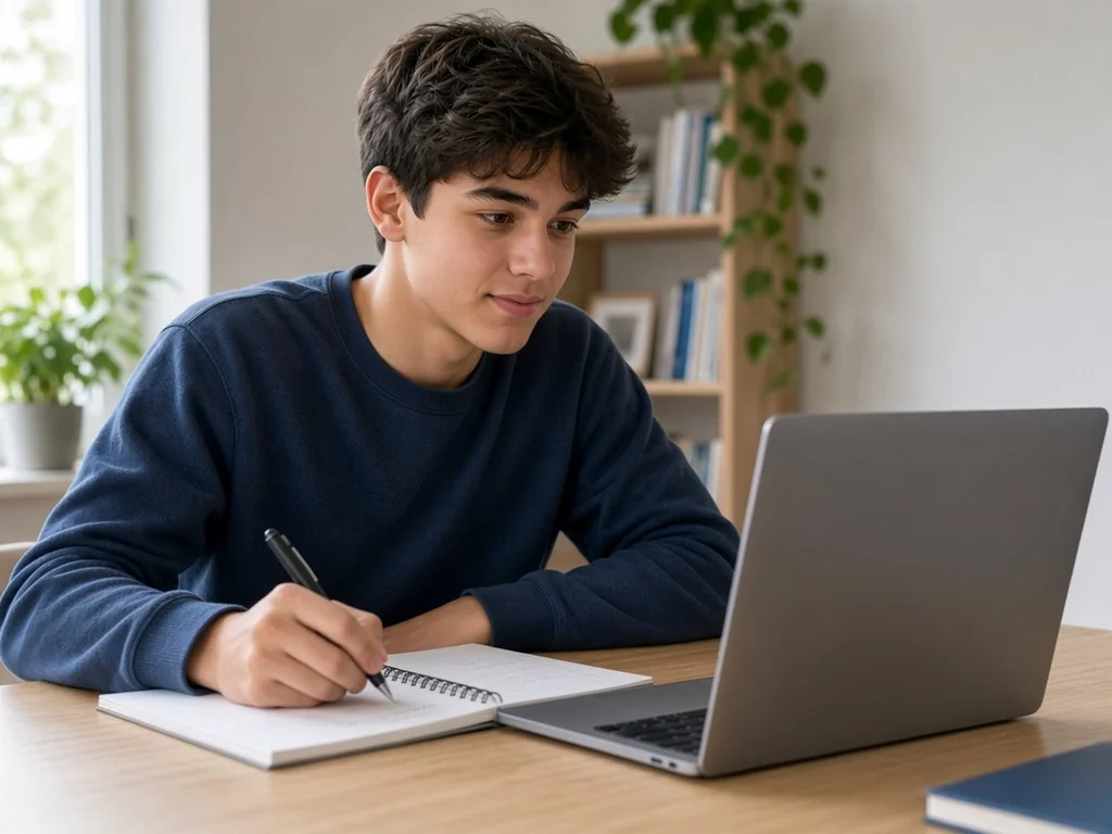 Student attending an online ACT English tutoring class from home