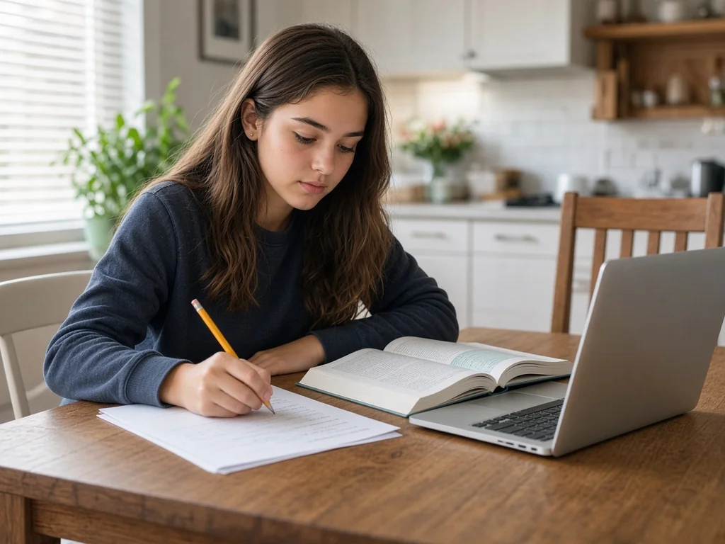 What the ACT covers - student practicing timed test questions at home