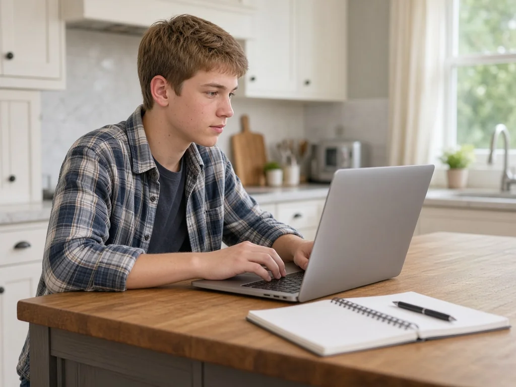 Student attending an online ACT Reading class through a laptop