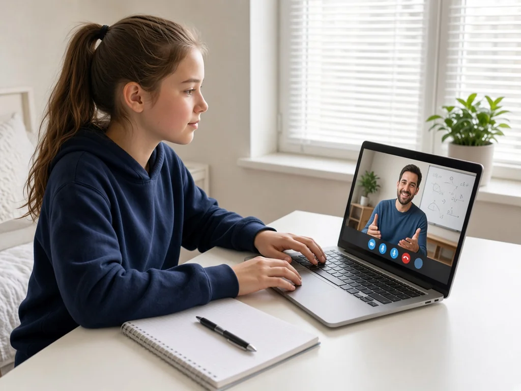 Student attending live online ACT Science tutoring on a laptop