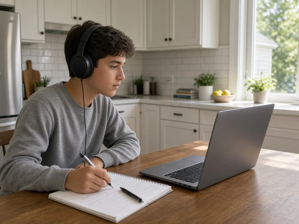 Student attending live online ACT Science tutoring from home