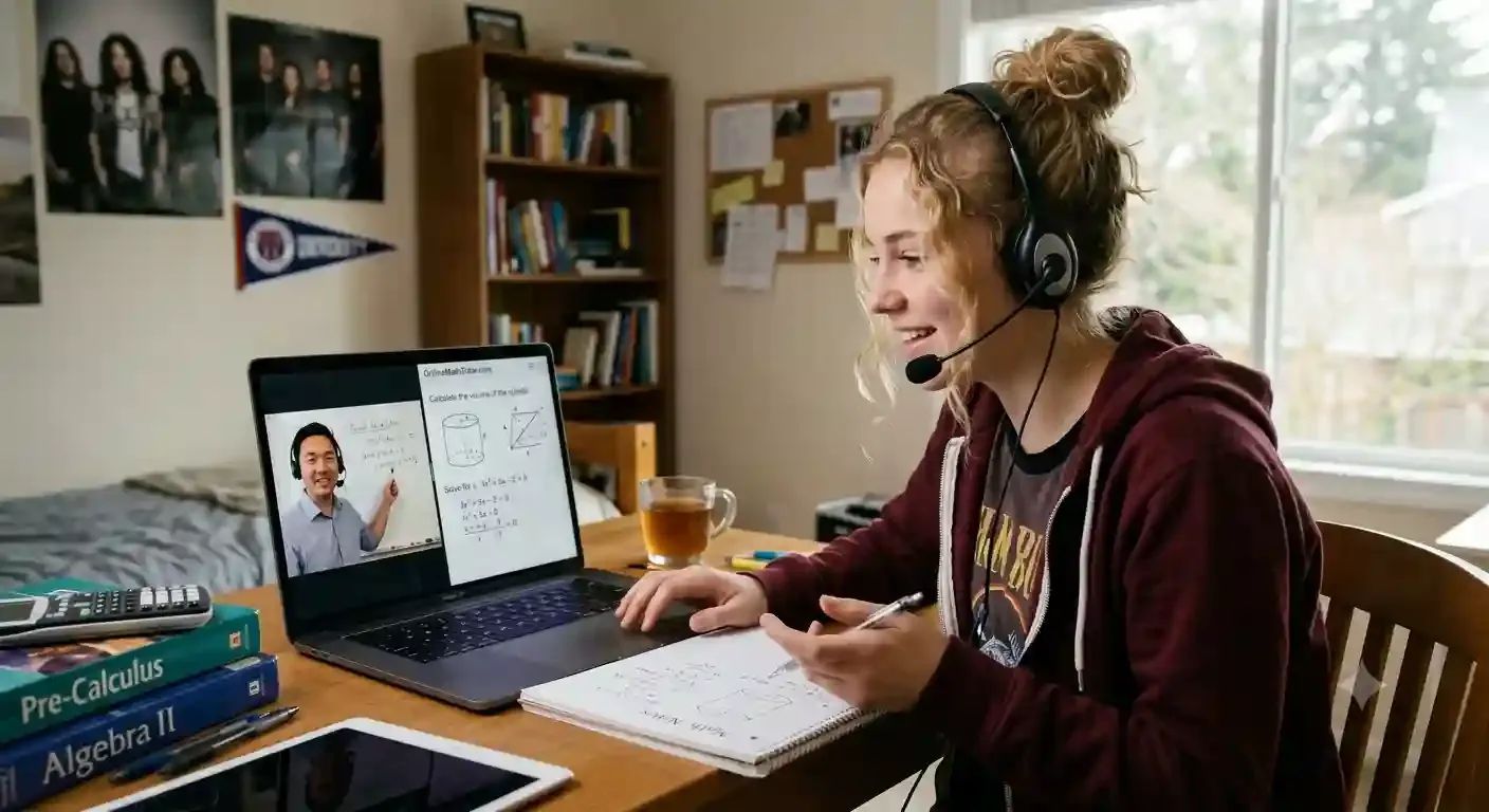 US students attending a live online Algebra 1 class from home