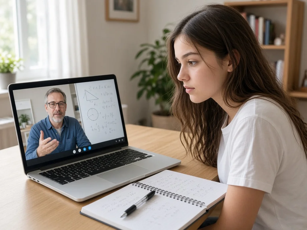 US student attending live online Digital SAT tutoring on a laptop