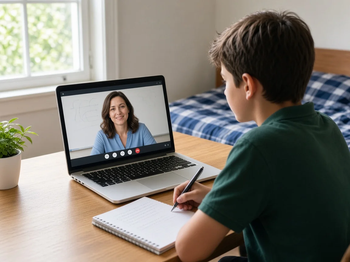 Student attending an online Math Bowl prep class