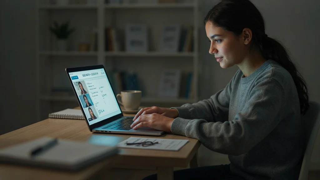 Student attending live online MATHCOUNTS tutoring on a laptop