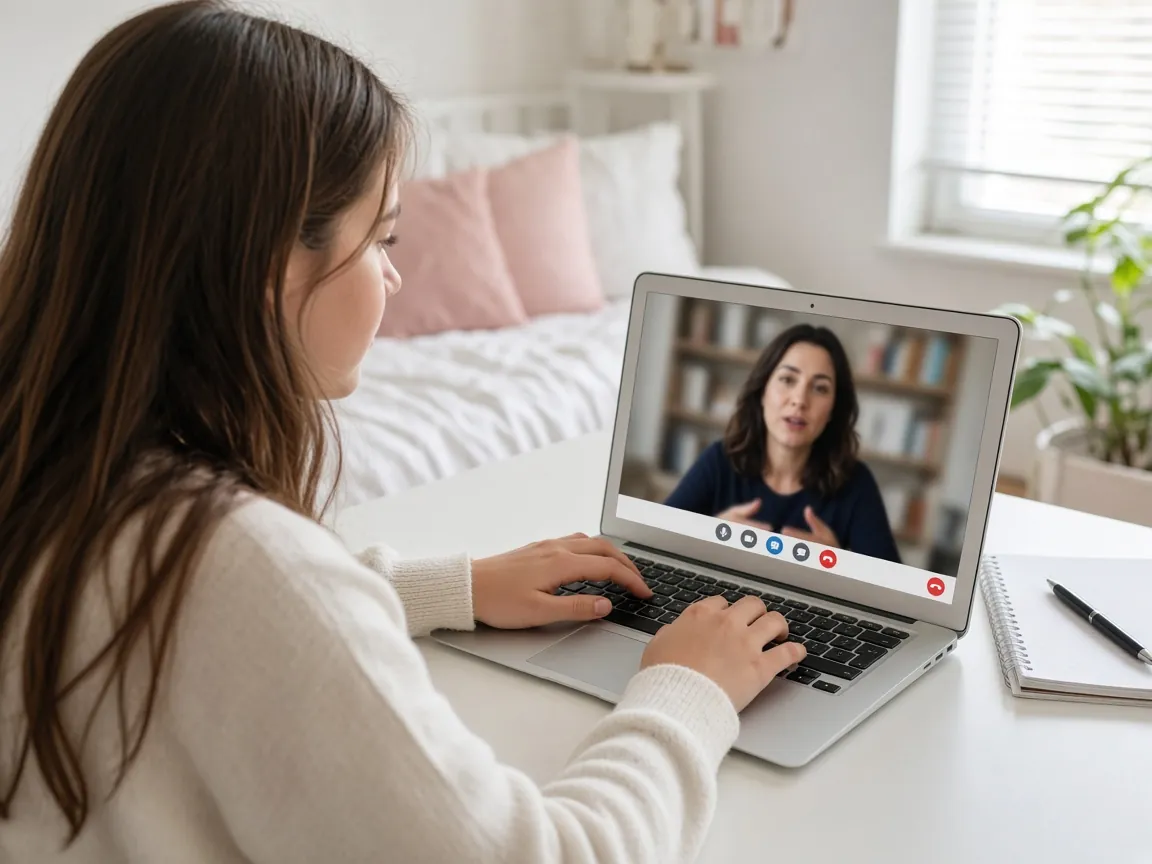 Student attending online NJSLA prep tutoring from home