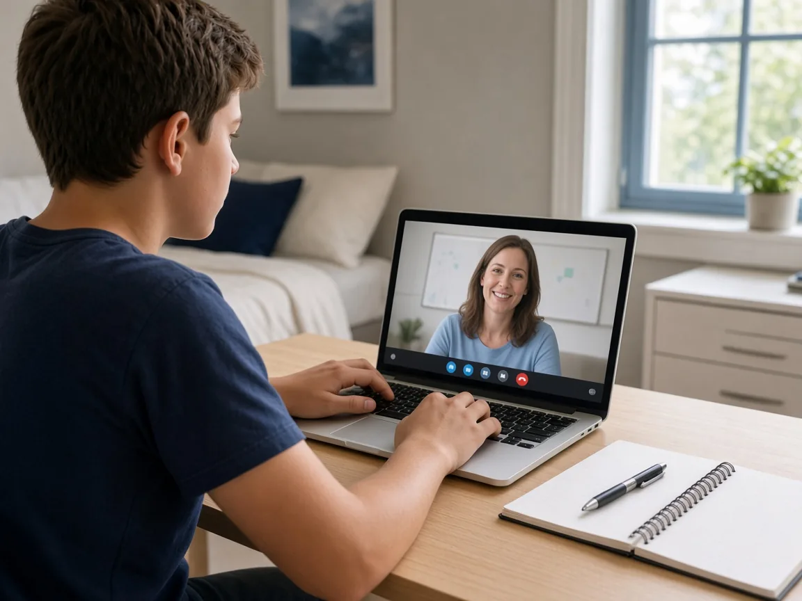 Student attending online PARCC prep tutoring from home