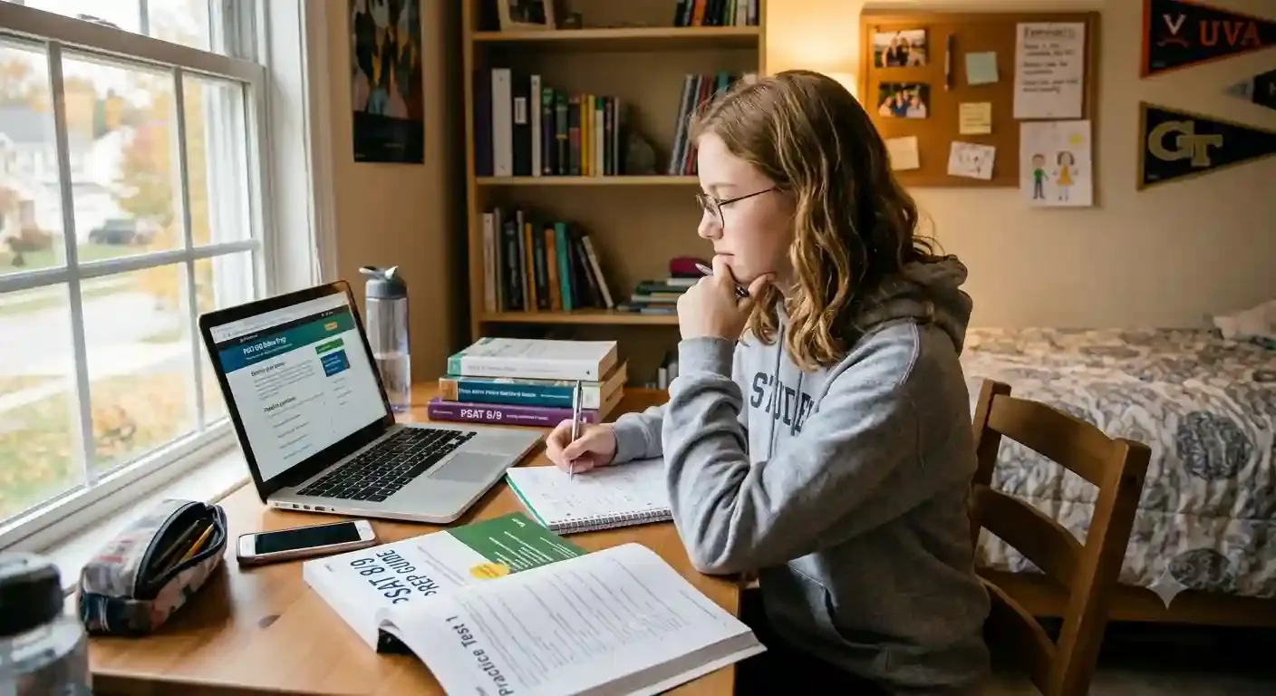 Online PSAT 8 prep tutor guiding a student through test strategies