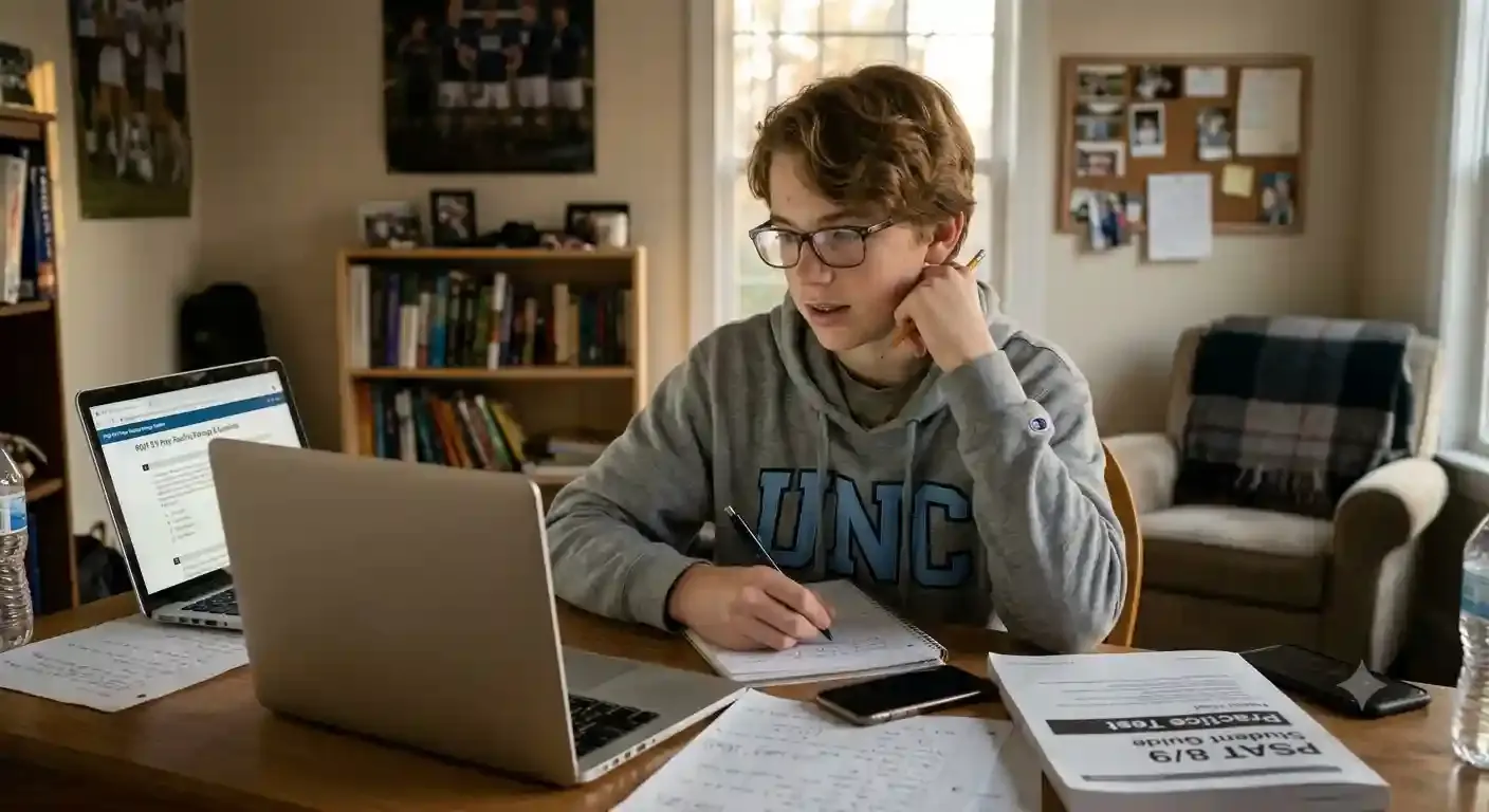 Student attending online PSAT 8 tutoring from home in the United States