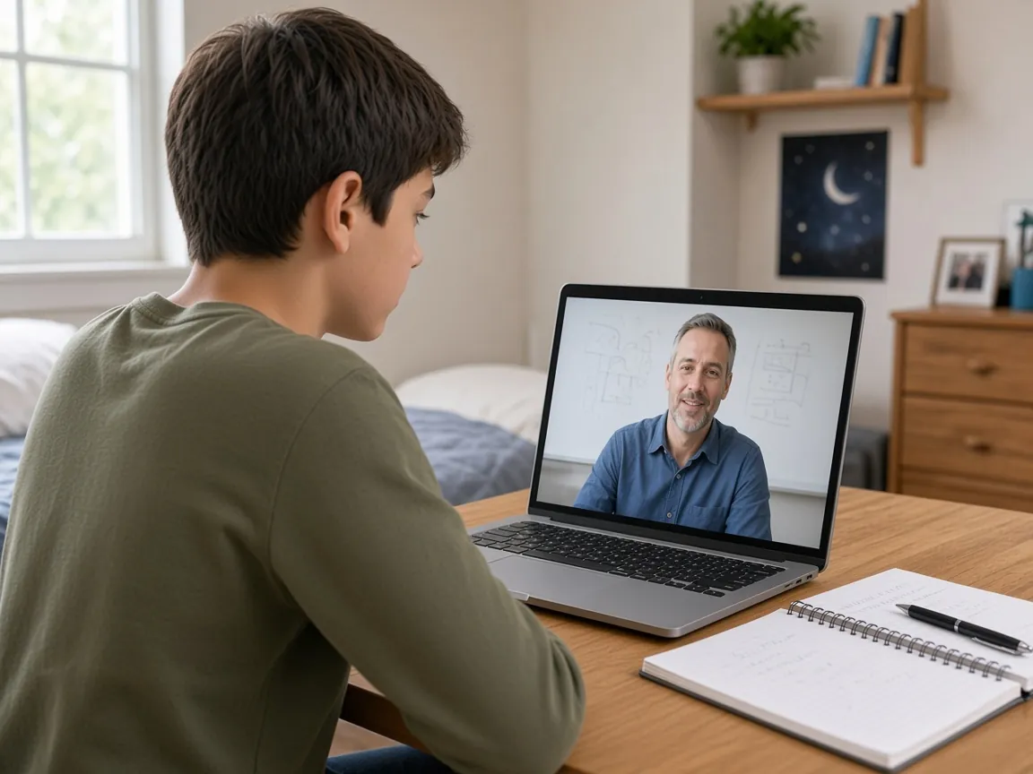 Student studying for PSSA with online tutoring from home