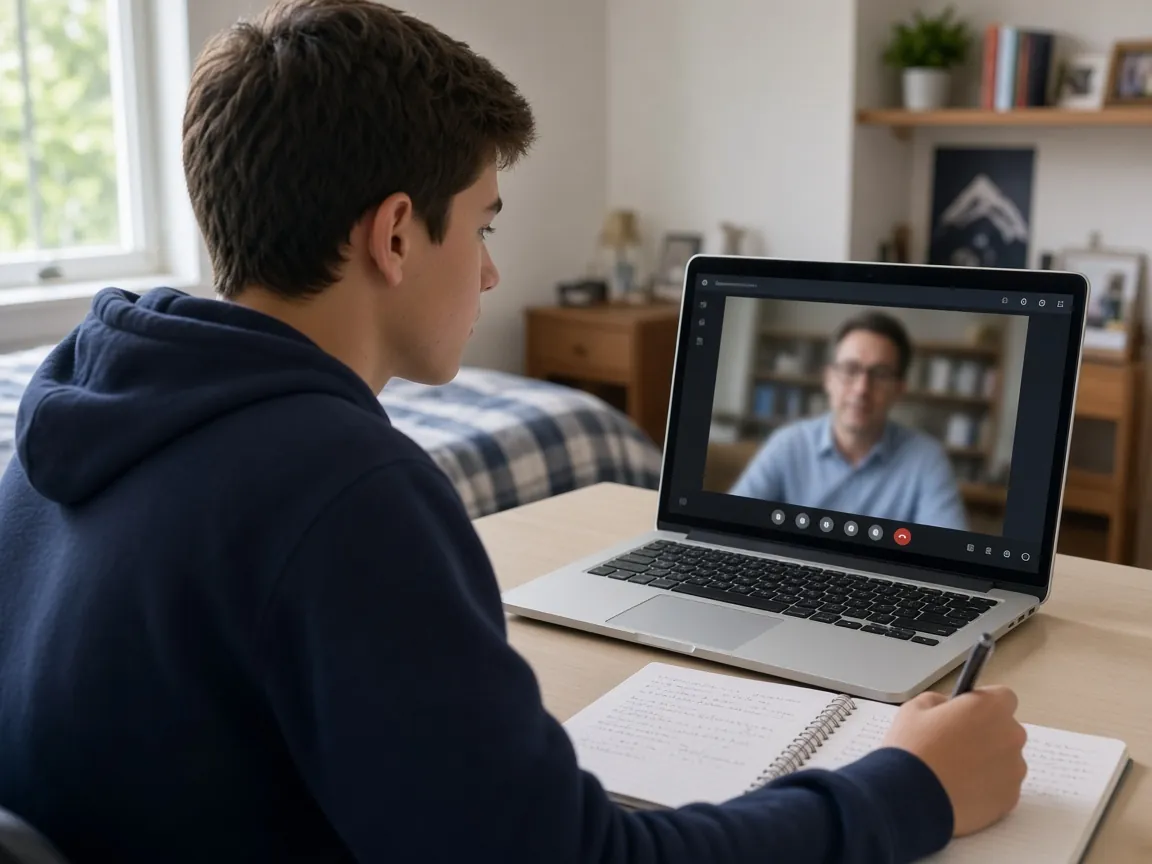 Student attending online Regents exam prep tutoring from home