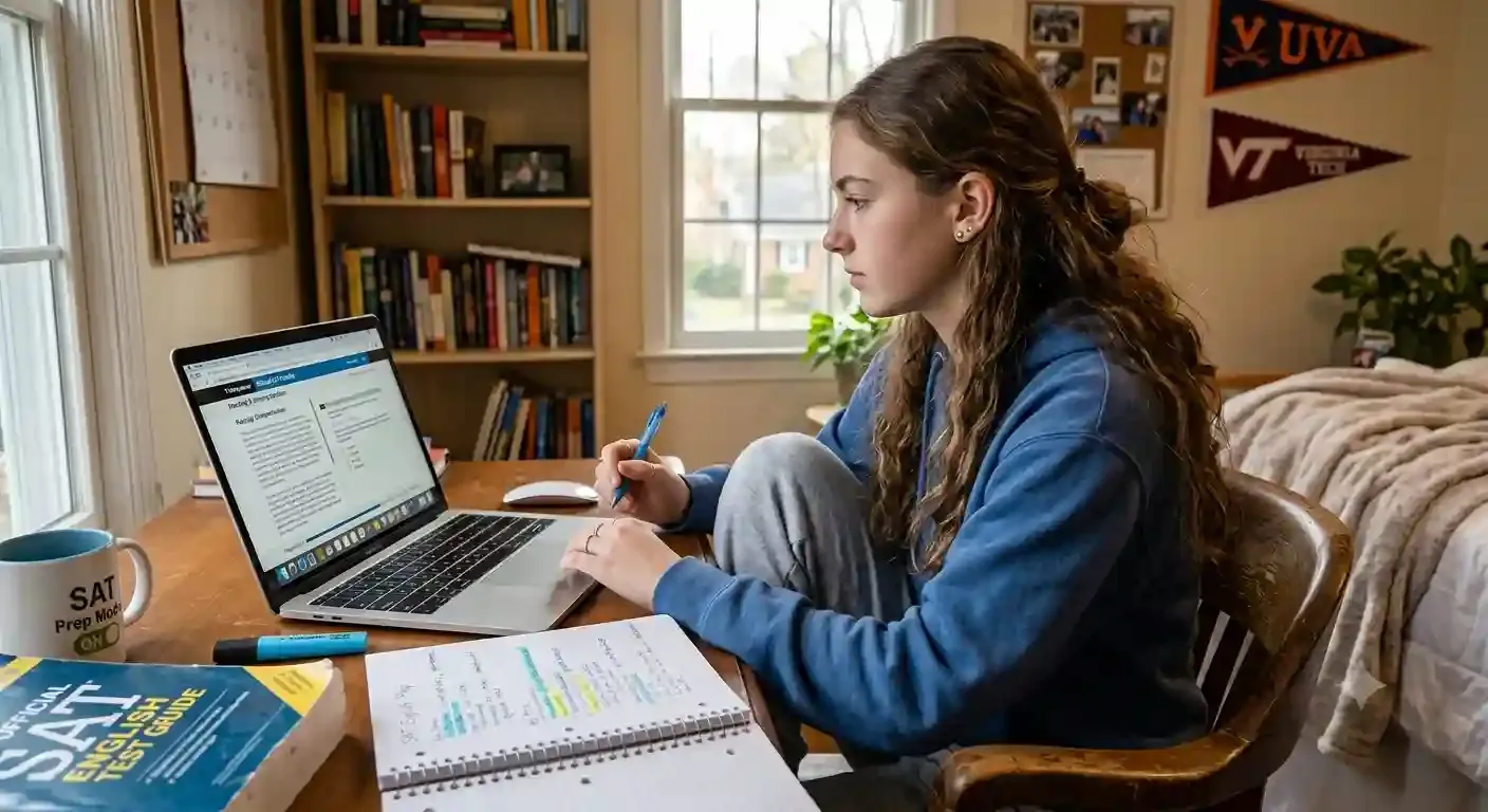 Online SAT English prep tutor guiding a student through test strategies
