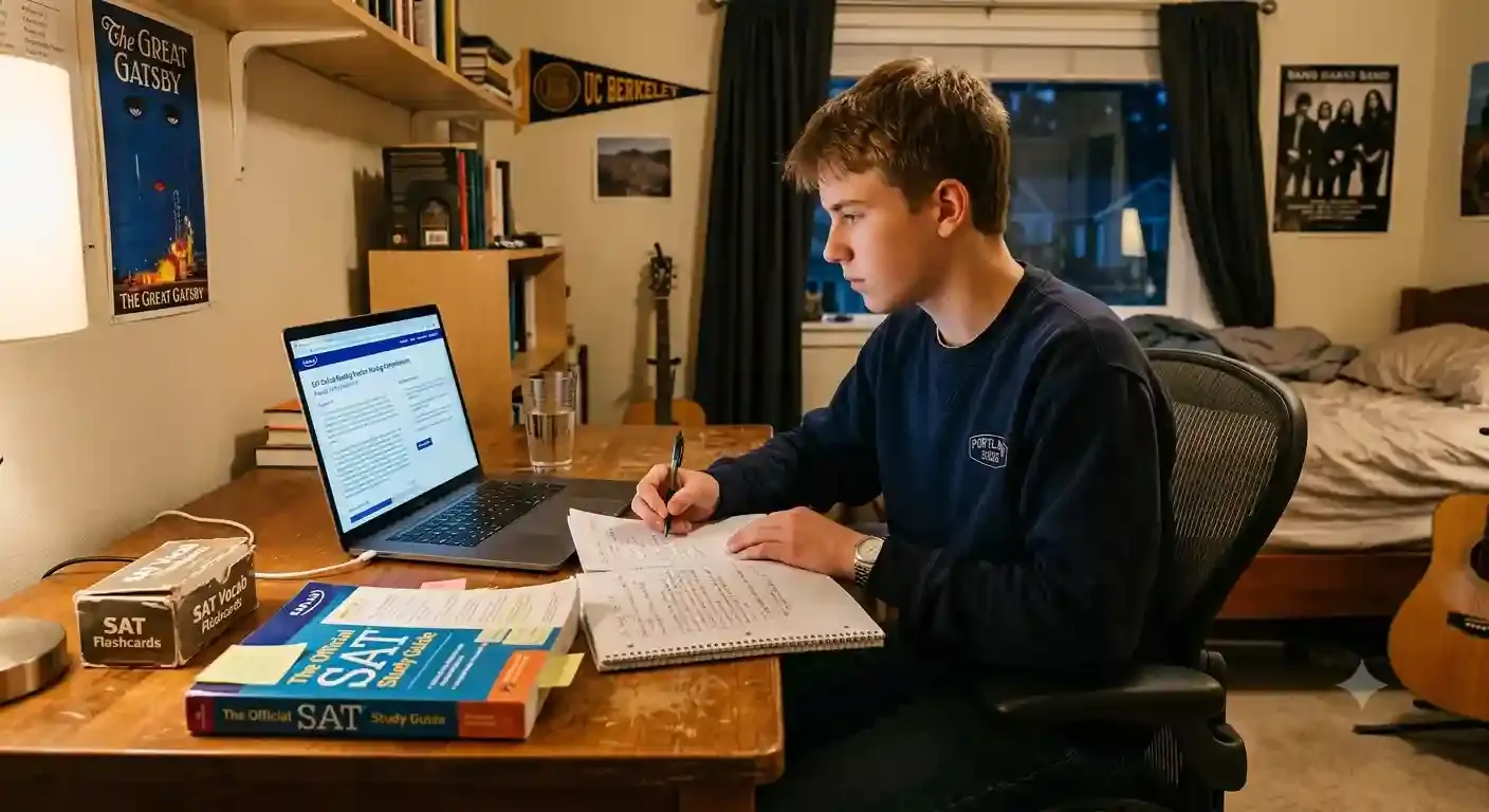Student attending online SAT English prep tutoring from home in the United States
