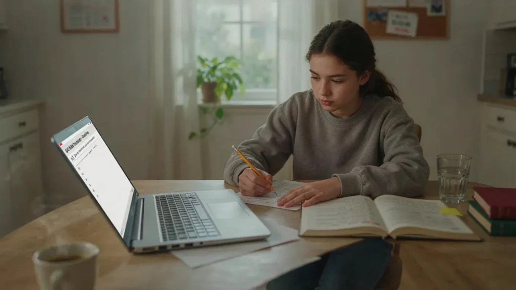 Student attending online SAT Math tutoring from home in the United States