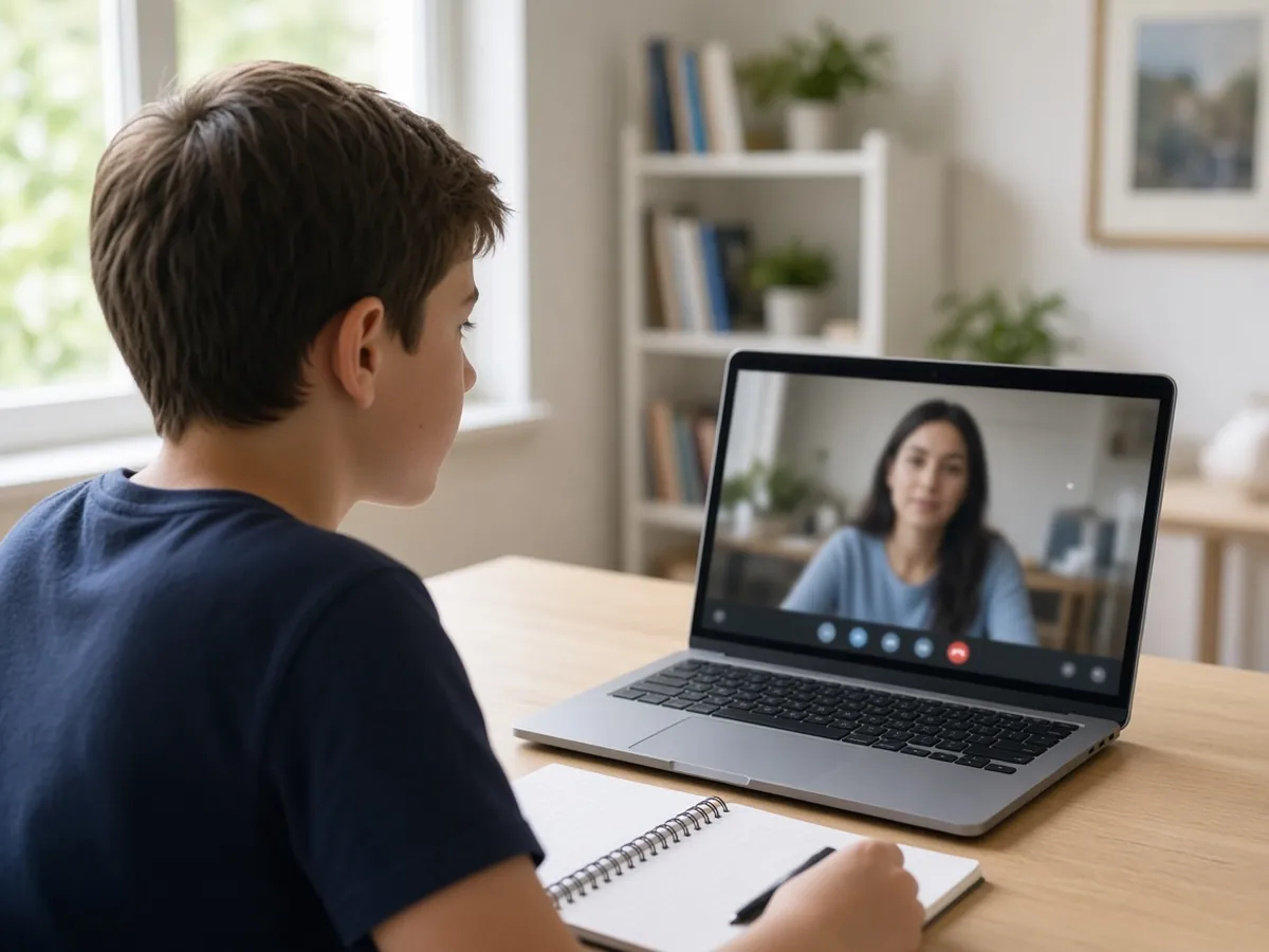 Student attending online SBAC prep tutoring from home